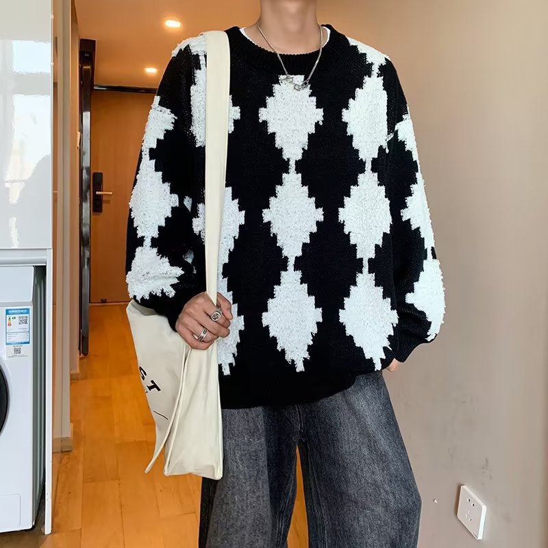 Japanese Casual Diamond Knitted Sweater