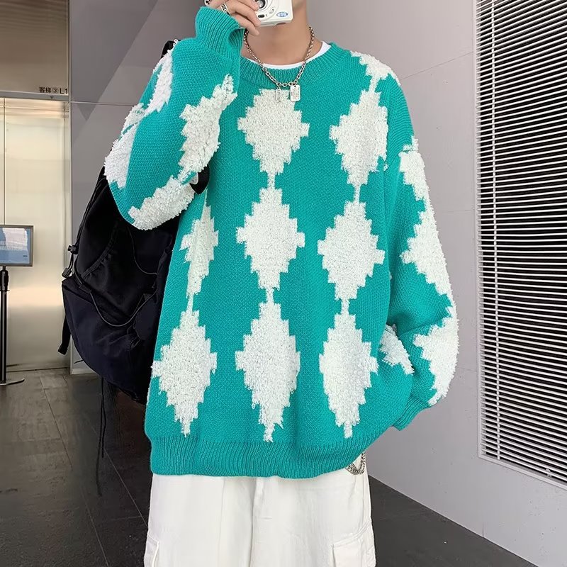 Japanese Casual Diamond Knitted Sweater