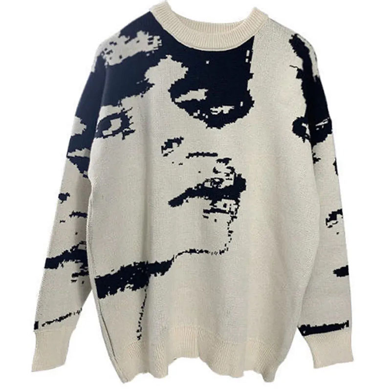Abstract Face Print Sweater