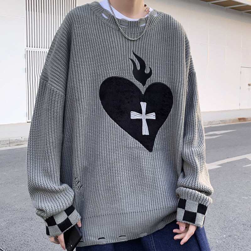 Minimalism Heart Ripped Knitted Sweater