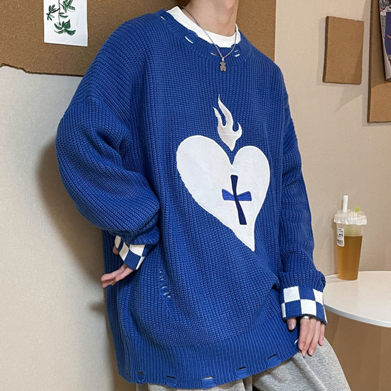 Minimalism Heart Ripped Knitted Sweater