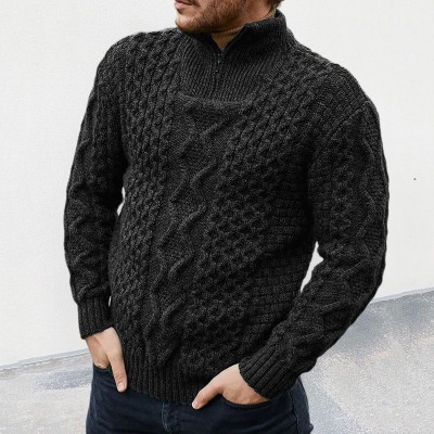 Zipper Turtleneck Long Sleeves Knitted Sweater