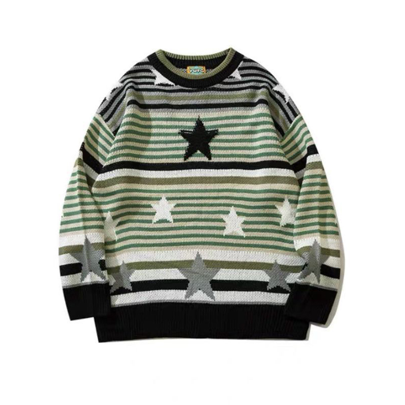 Contrast Stripe Stars Sweater