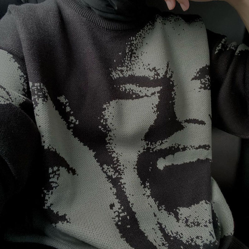 Human Head Pullover Crew Neck Sweater