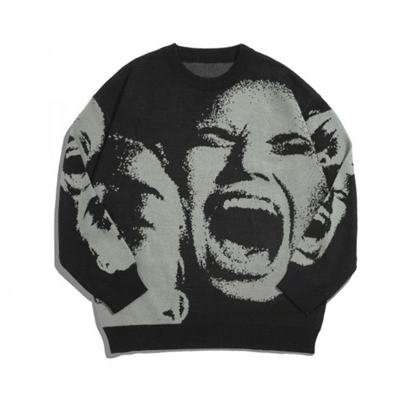 Human Head Pullover Crew Neck Sweater