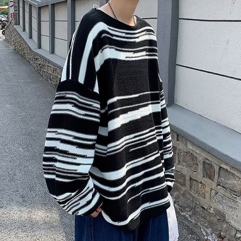 Round Neck Irregular Striped Sweater