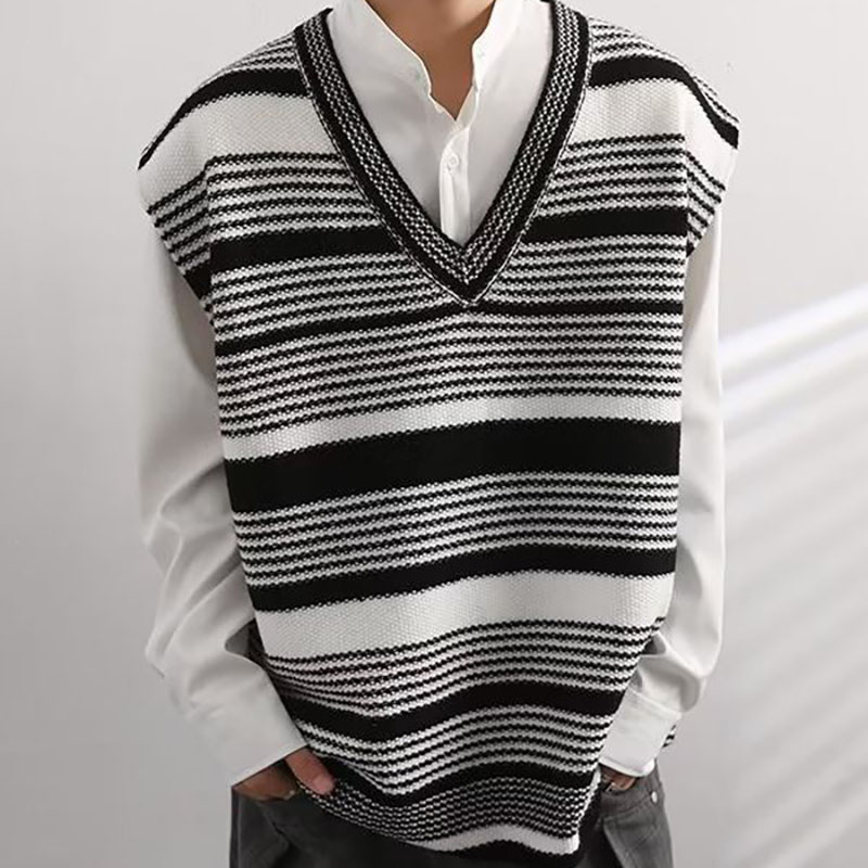 Irregular Striped V-neck Knitted Vest