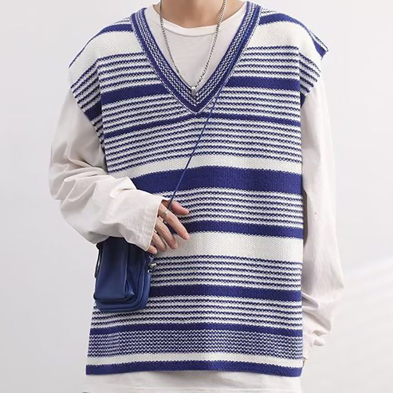 Irregular Striped V-neck Knitted Vest