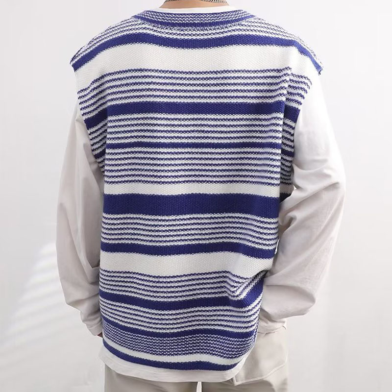 Irregular Striped V-neck Knitted Vest