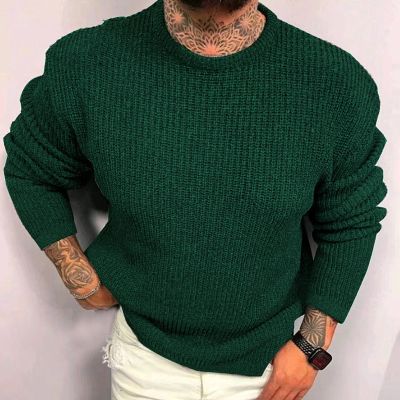 Solid Color Waffle Crew Neck Pullover Sweater