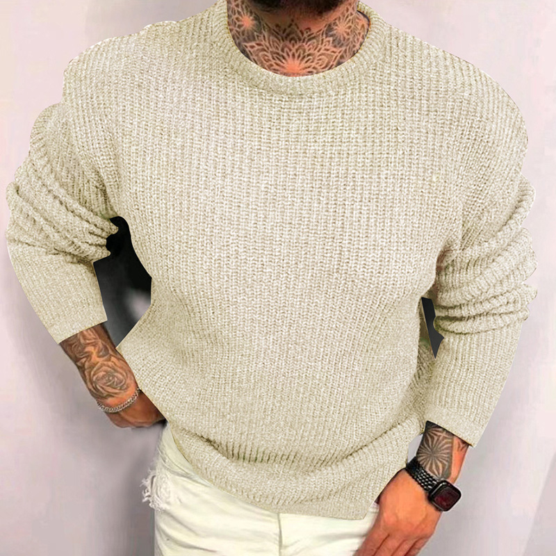 Solid Color Waffle Crew Neck Pullover Sweater