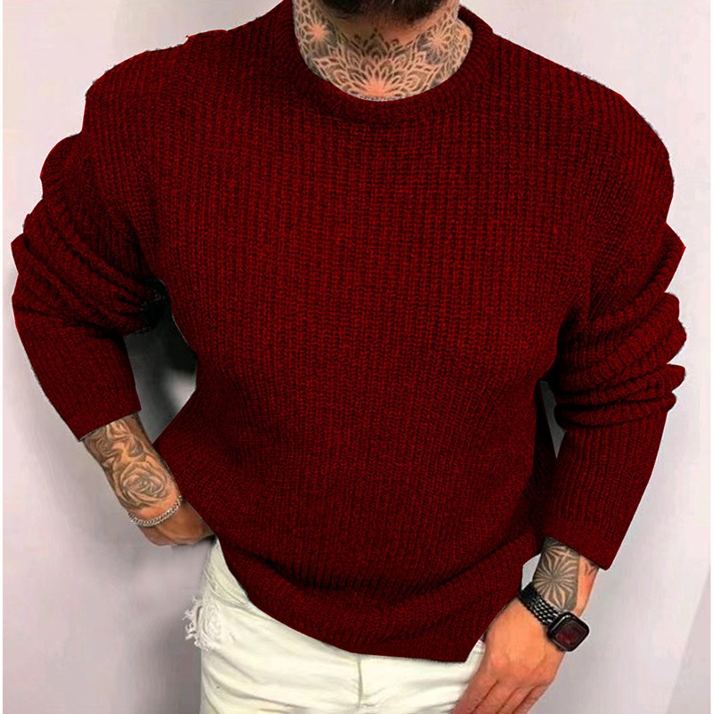 Solid Color Waffle Crew Neck Pullover Sweater