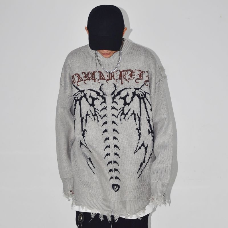 Dark Holed Crew Neck Sweater