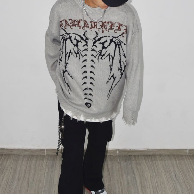 Dark Holed Crew Neck Sweater