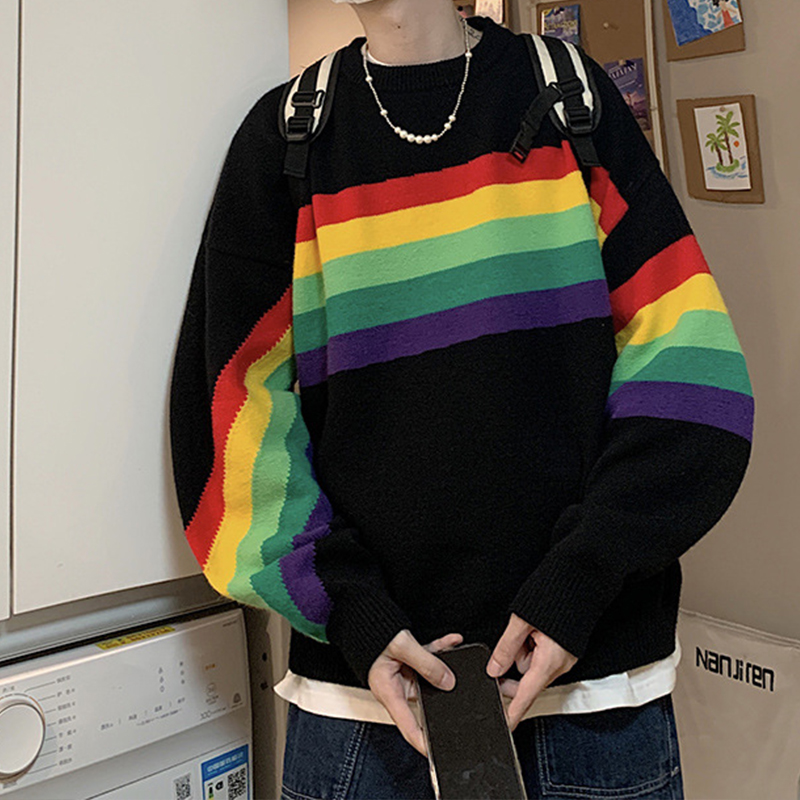 Rainbow Stripe Crew Neck Sweater