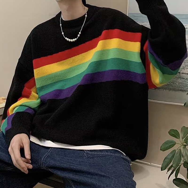 Rainbow Stripe Crew Neck Sweater - Helloice Apparel