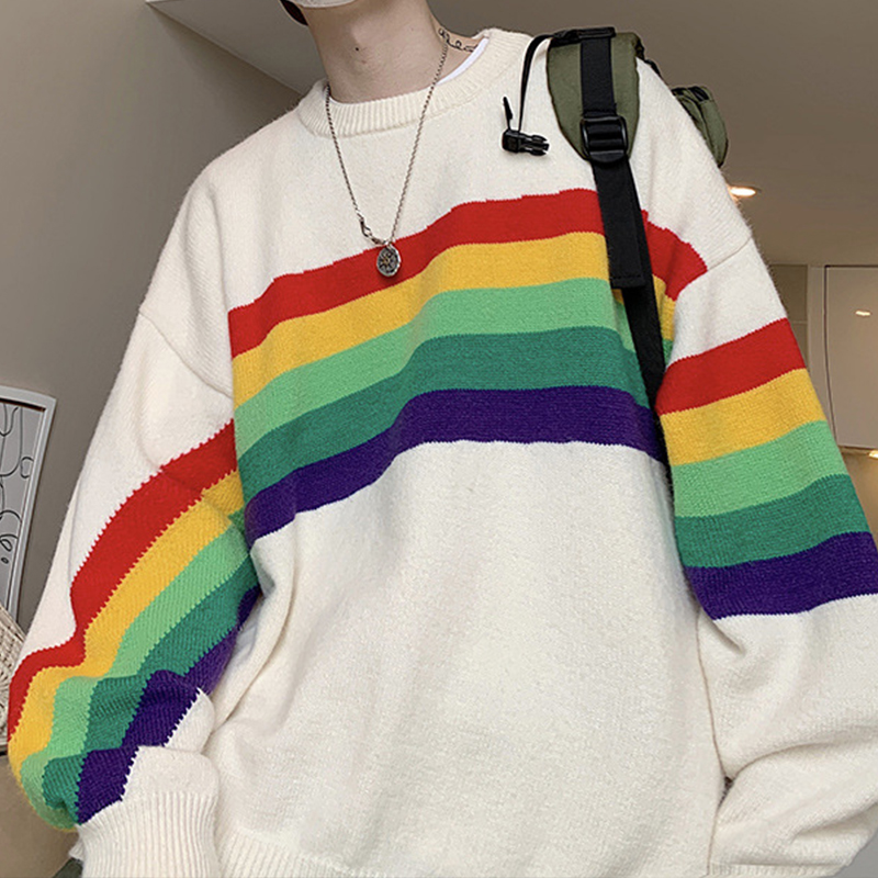 Rainbow Stripe Crew Neck Sweater