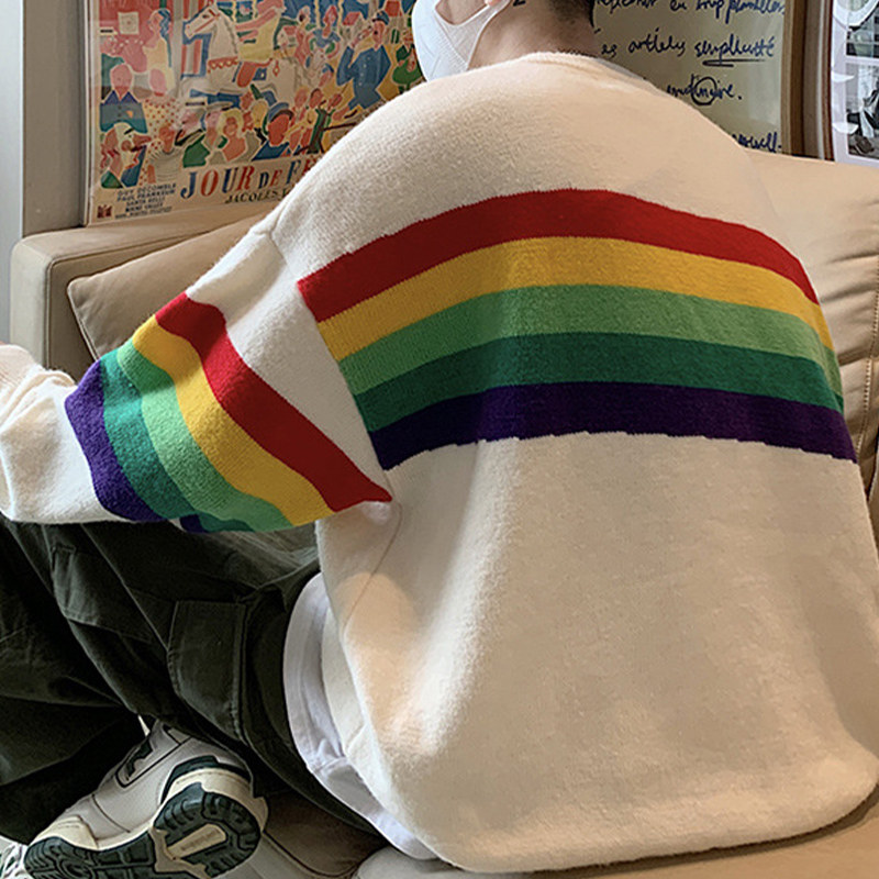 Rainbow Stripe Crew Neck Sweater - Helloice Apparel