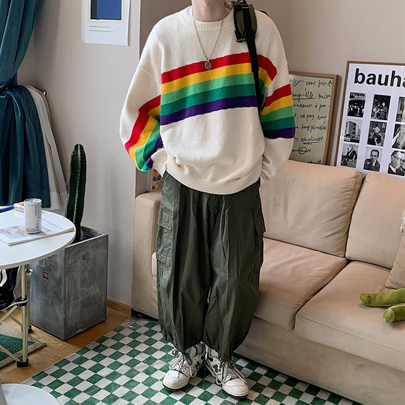 Rainbow Stripe Crew Neck Sweater