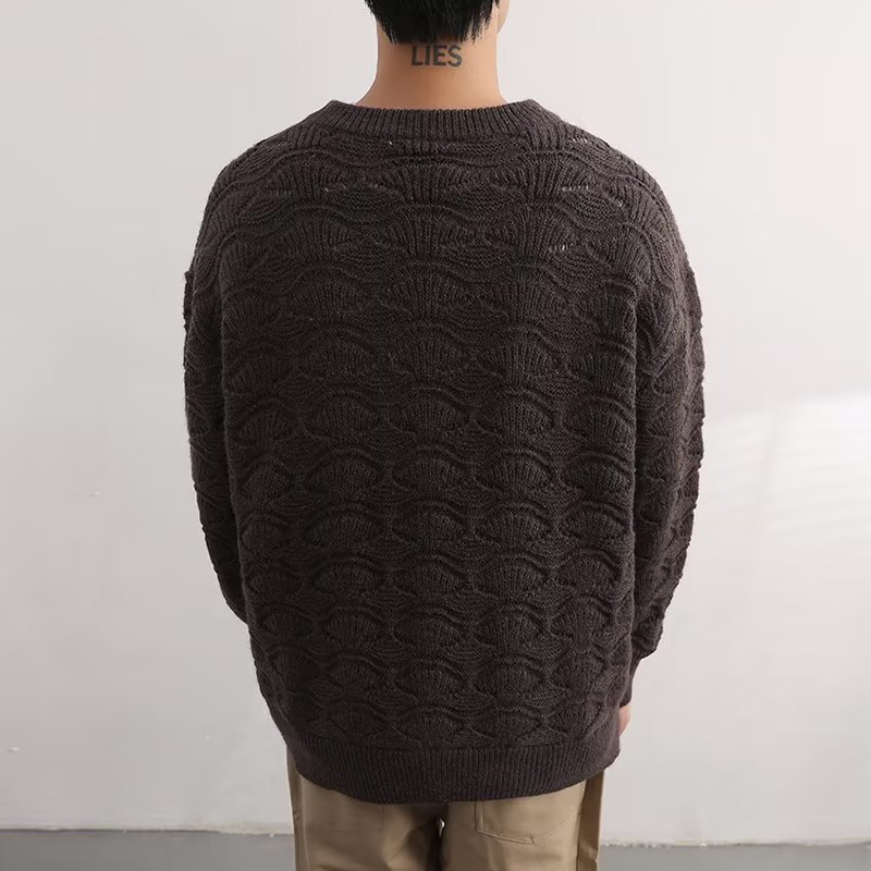 Shell-Shaped Knitted Crew Neck Sweater