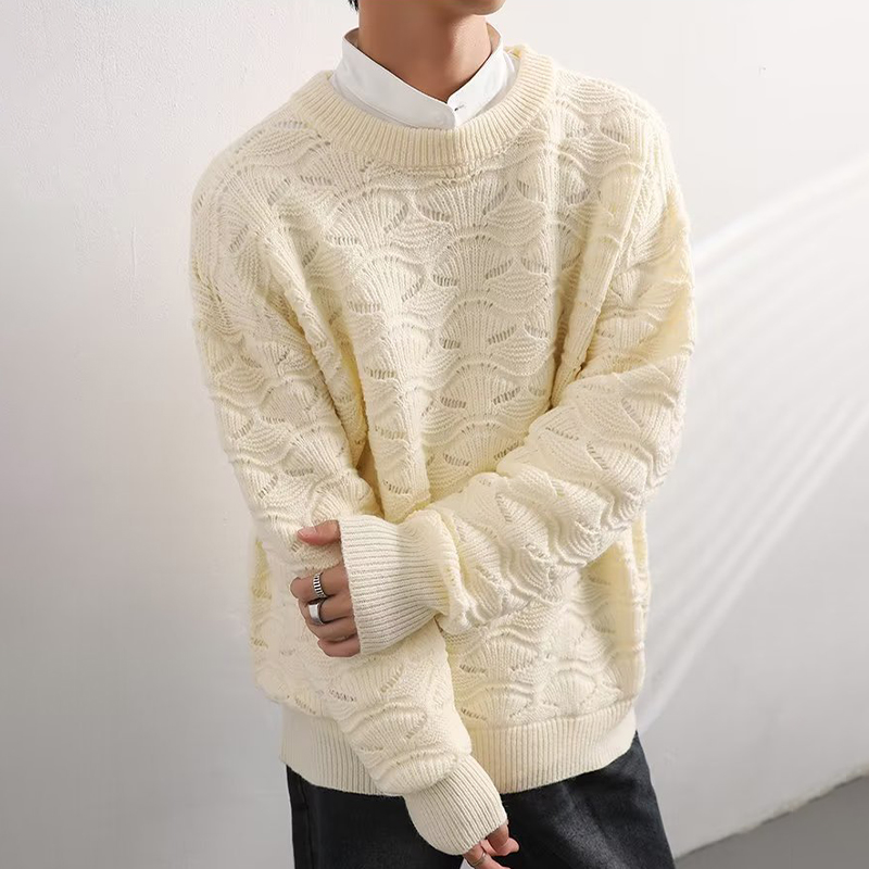 Shell-Shaped Knitted Crew Neck Sweater