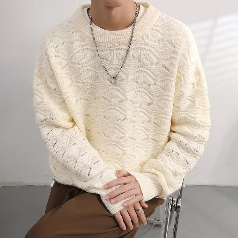 Shell-Shaped Knitted Crew Neck Sweater