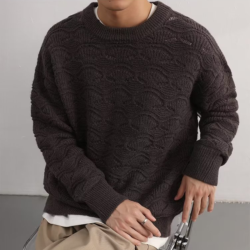 Shell-Shaped Knitted Crew Neck Sweater