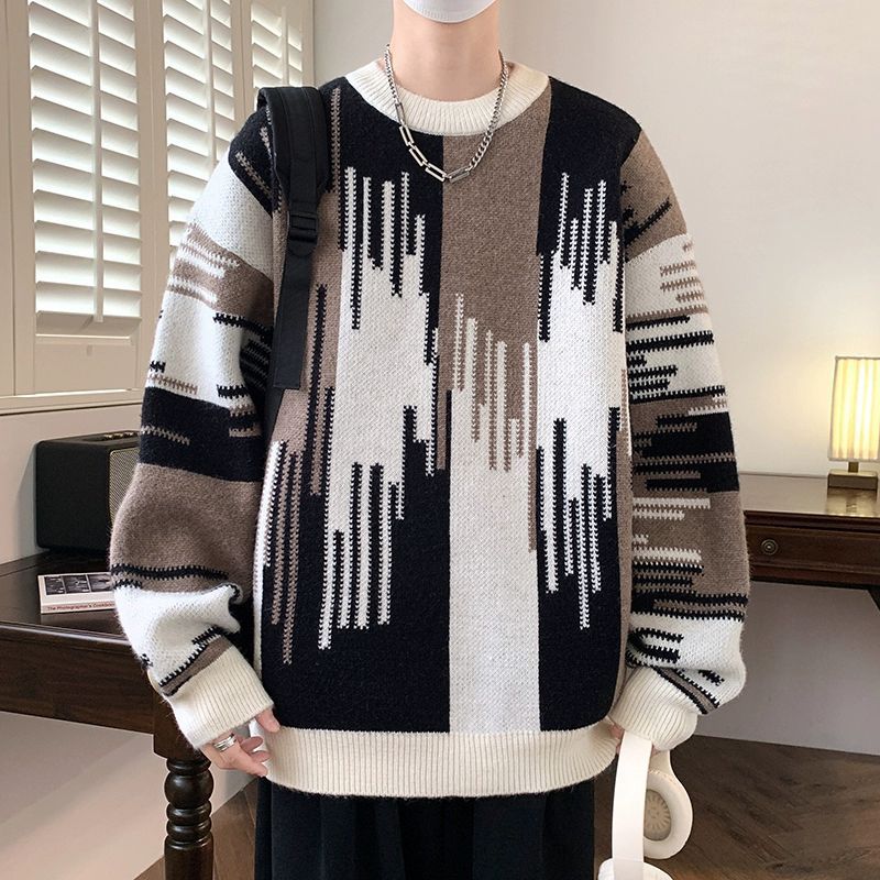 Stylish Striped Color Block Knit Sweater