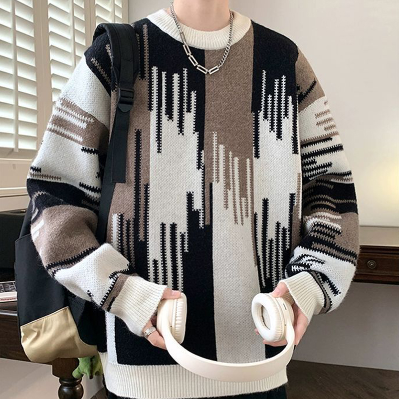 Stylish Striped Color Block Knit Sweater