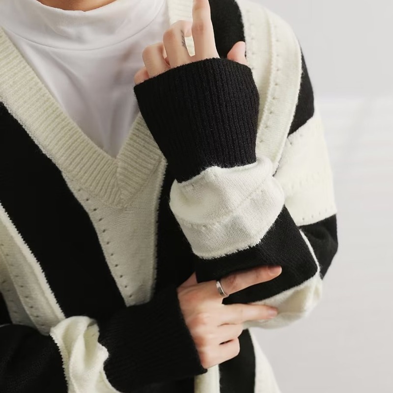 Striped V Neck Colorblock Sweater