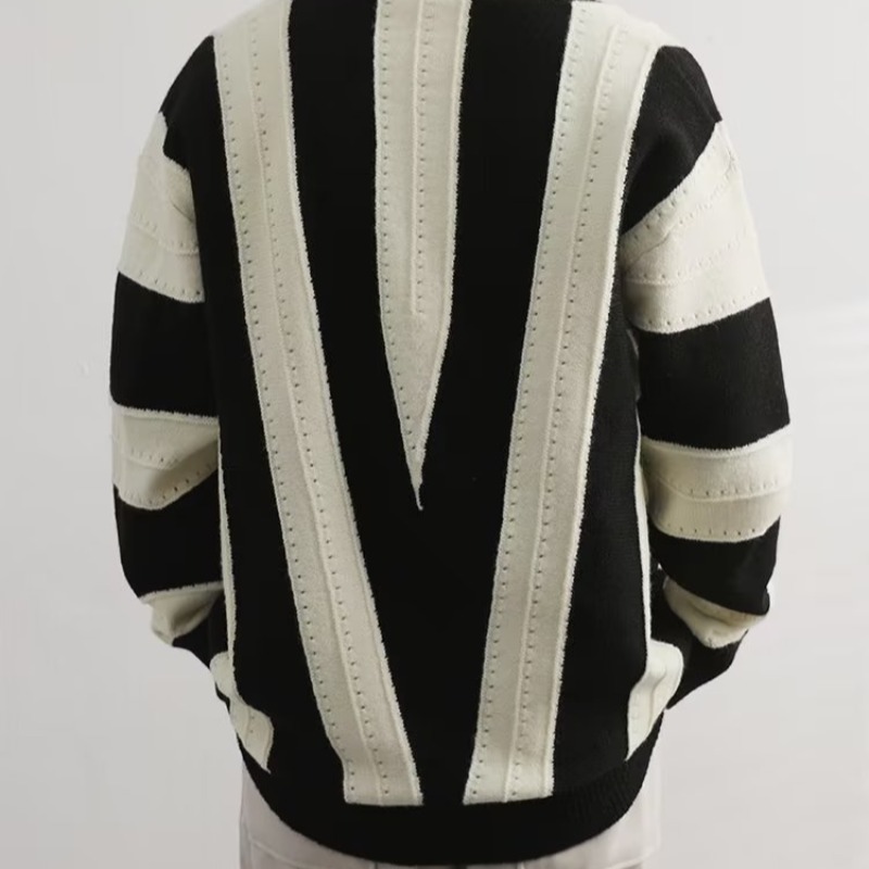 Striped V Neck Colorblock Sweater