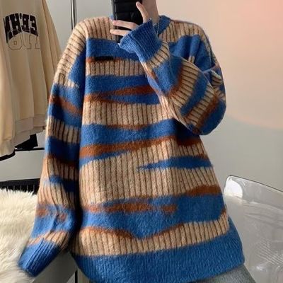 Retro Lazy Color bBlock Couple's Knitted Sweater