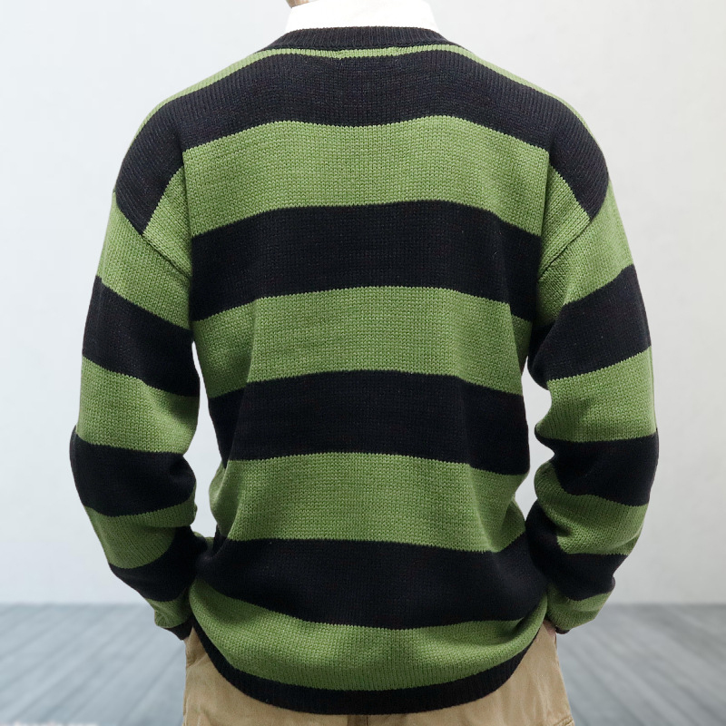 Green Striped Pullover Sweater