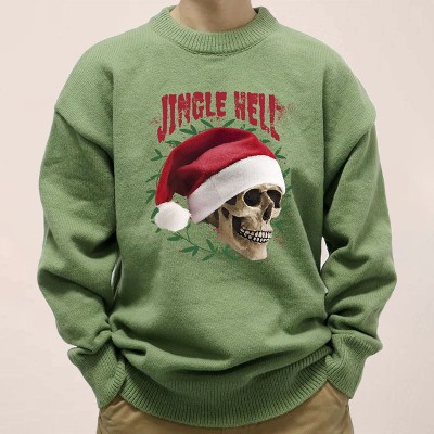 Pullover Christmas Skull Print Sweater