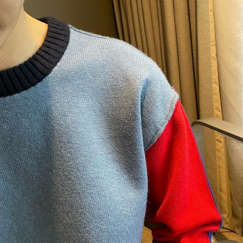 Bright Patchwork Heavy Duty Crew Neck Sweater