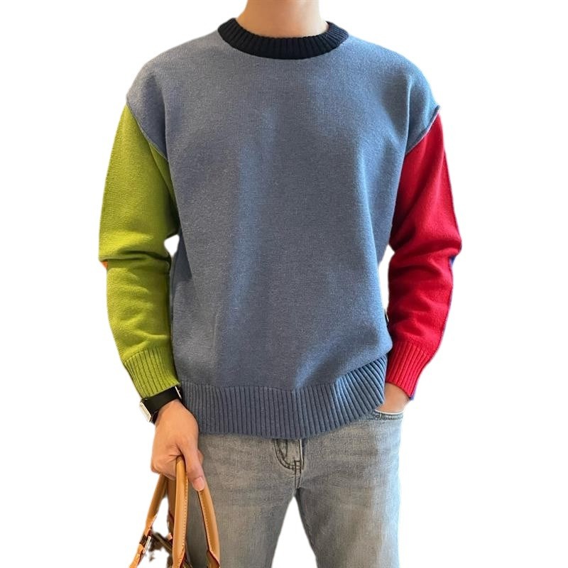 Bright Patchwork Heavy Duty Crew Neck Sweater