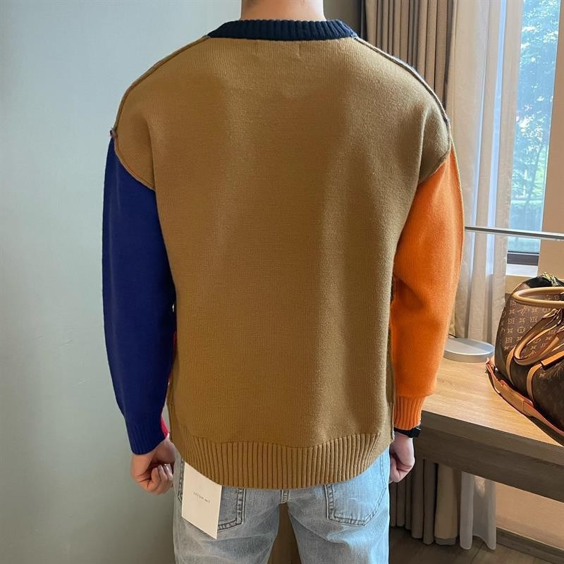 Bright Patchwork Heavy Duty Crew Neck Sweater