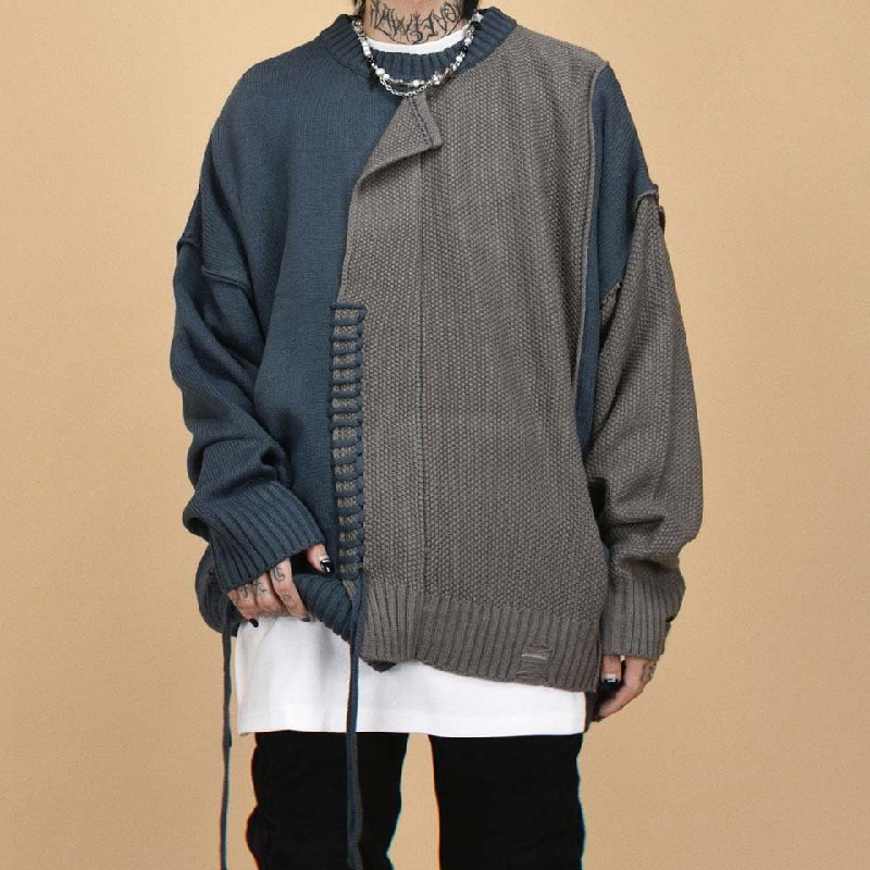 Irregular Stitching Contrast Patchwork Sweater