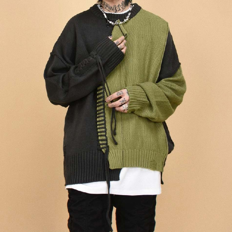 Irregular Stitching Contrast Patchwork Sweater