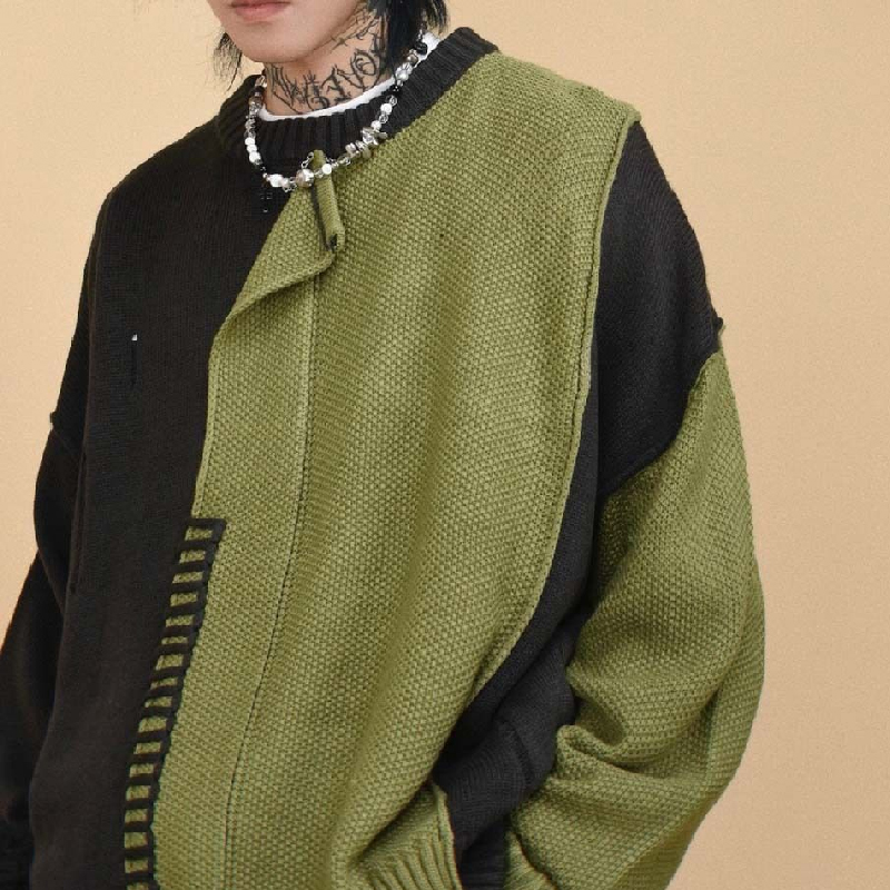 Irregular Stitching Contrast Patchwork Sweater