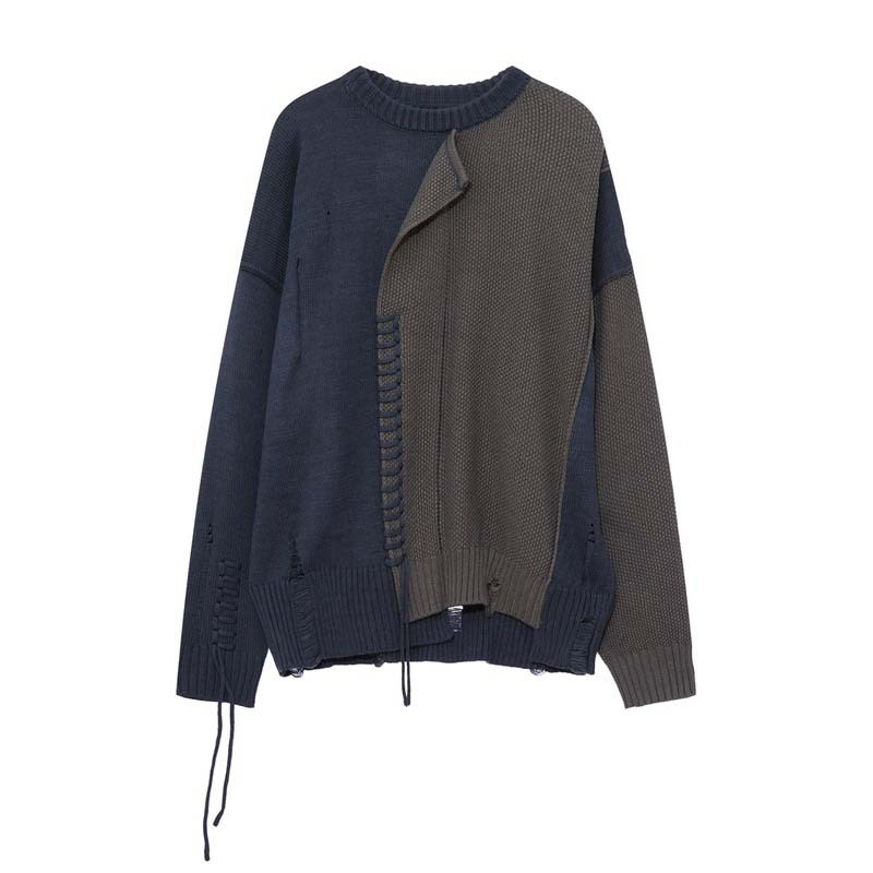 Irregular Stitching Contrast Patchwork Sweater