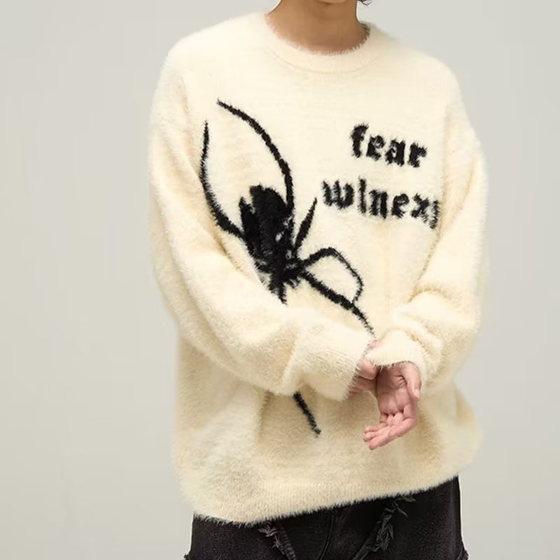 Spider Letter Print Crew Neck Sweater