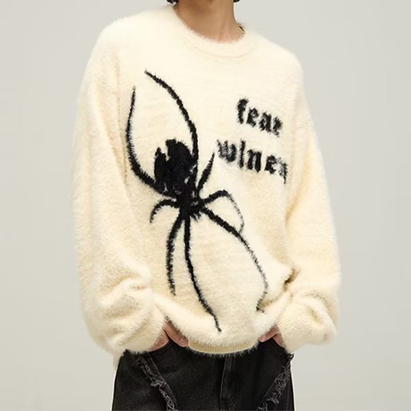 Spider Letter Print Crew Neck Sweater