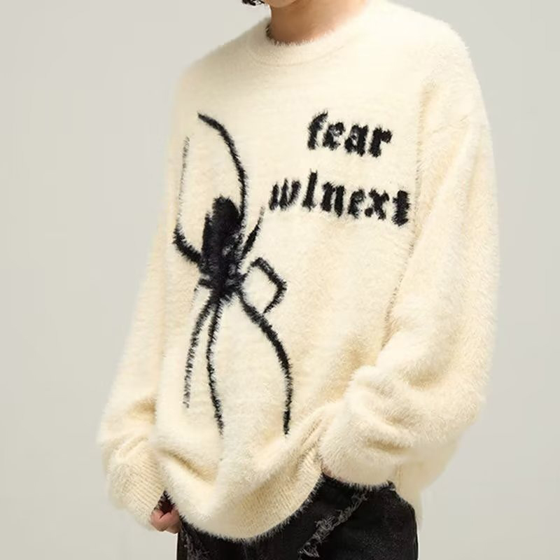 Spider Letter Print Crew Neck Sweater