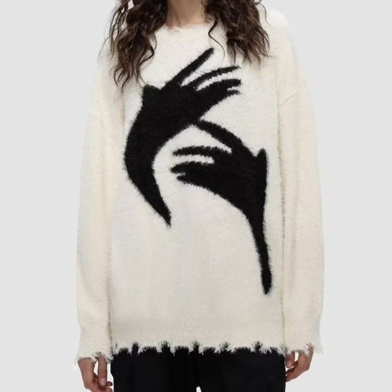 Unisex Abstract Hand Crew Neck Sweater