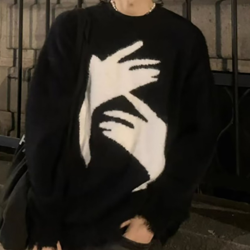 Unisex Abstract Hand Crew Neck Sweater