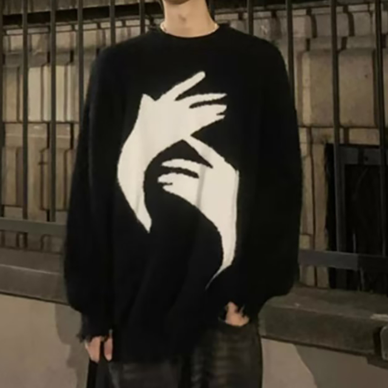 Unisex Abstract Hand Crew Neck Sweater