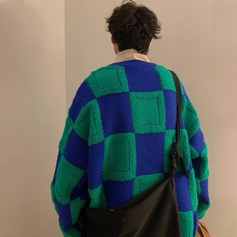 Loose Checkerboard Knit Sweater