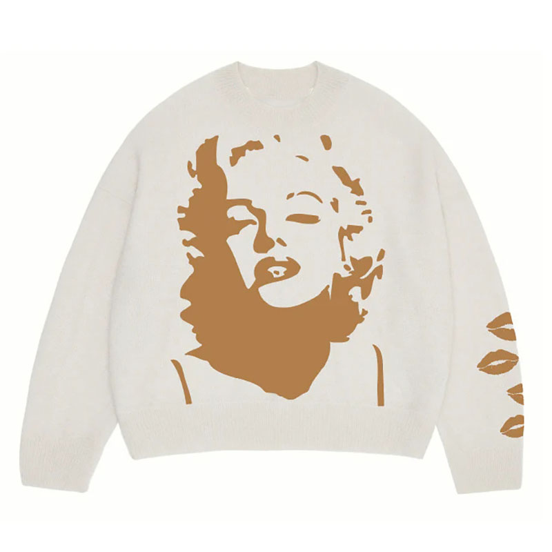 Portrait Embroidery Crew Neck Sweater