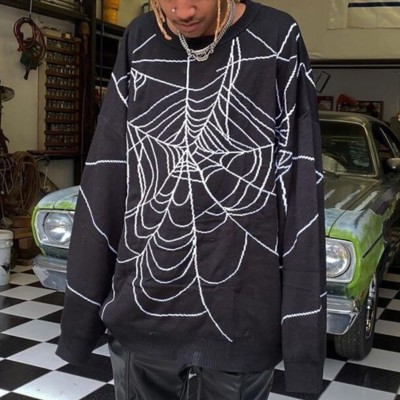 Unisex Vintage Spider Print Knitted Sweater